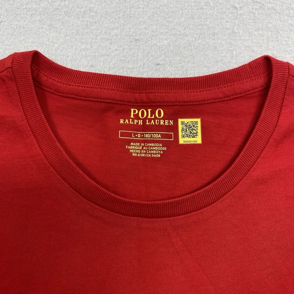 Polo Ralph Lauren T Shirt Mens Large Red Crew Neck Long Sleeve Tee Pony Cotton